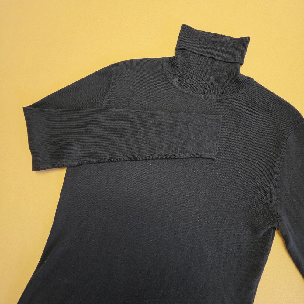 Ann Taylor 100% Silk Ribbed Turtleneck Sweater Black Sz Medium Quiet Luxury